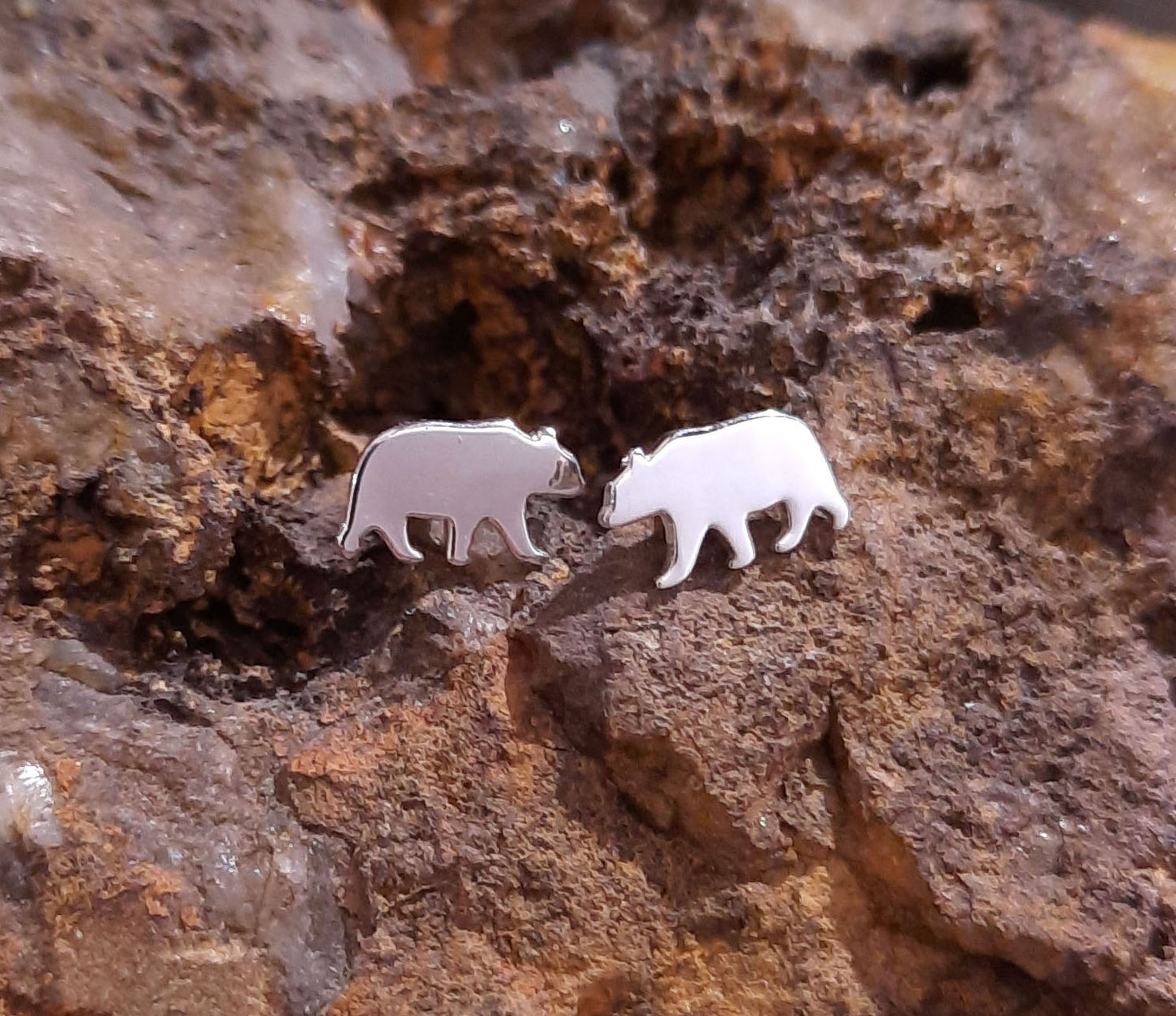 Sterling Silver Bear Stud Earrings